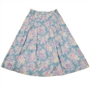 Laura Ashley Womens Vintage Midi Skirt Size 14 Pastel Floral Pleated Cottagecore